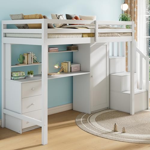 Pangshiyuan Etagenbett mit Schreibtisch und Kleiderschrank, Treppe, Multifunktionales Kinderbett mit Stauraum, Schubladen und Treppenschrank, 90x200 cm, Weiß Pangshiyuan Etagenbett mit Schreibtisch und Kleiderschrank, Treppe, Multifunktionales Kinderbett mit Stauraum, Schubladen und Treppenschrank, 90x200 cm, Weiß von Pangshiyuan