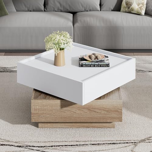 Pangshiyuan Funktionscouchtisch mit 360° drehbarer Tischplatte, 2 Etagen und Stauraum, Weiß mit Walnussrahmen, 60x60x38cm – Multifunktionaler Wohnzimmertisch für das Wohnzimmer Pangshiyuan Funktionscouchtisch mit 360° drehbarer Tischplatte, 2 Etagen und Stauraum, Weiß mit Walnussrahmen, 60x60x38cm – Multifunktionaler Wohnzimmertisch für das Wohnzimmer von Pangshiyuan