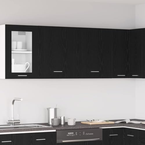 Pangshiyuan Hängeschrank Küche mit Regal, 2-TLG Set Schwarze Eiche, Moderner Wandschrank mit Tür, Küchenaufbewahrung, Stauraum Optimiert, 100W x 31D x 60H cm von Pangshiyuan