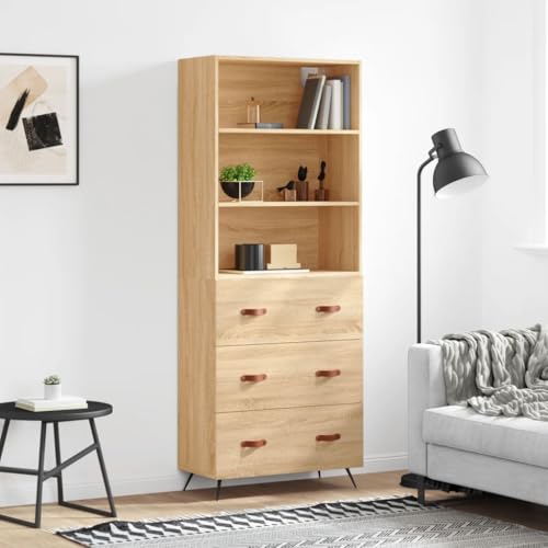 Pangshiyuan Highboard mit Holzwerkstoff in Sonoma-Eiche, Modernes Sideboard mit Highboard-Aufsatz, Stauraum für Wohnzimmer & Flur, Metallfüße & Wandhalterung, 69.5W x 34D x 180H cm Pangshiyuan Highboard mit Holzwerkstoff in Sonoma-Eiche, Modernes Sideboard mit Highboard-Aufsatz, Stauraum für Wohnzimmer & Flur, Metallfüße & Wandhalterung, 69.5W x 34D x 180H cm von Pangshiyuan