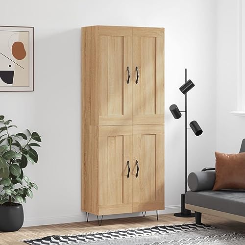 Pangshiyuan Highboard mit Holzwerkstoff und Eisenbeinen, 2-teiliges Schrank-Set mit Türen und Stauraum, Wohnzimmer Sideboard in Sonoma-Eiche, 69.5W x 34D x 180H cm von Pangshiyuan