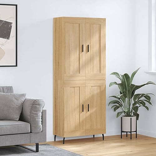 Pangshiyuan Highboard mit Holzwerkstoff und Eisenbeinen, Schrank mit Aufbewahrungsfächern und Türen, Wohnzimmer Sideboard in Sonoma-Eiche, 69.5W x 34D x 180H cm Pangshiyuan Highboard mit Holzwerkstoff und Eisenbeinen, Schrank mit Aufbewahrungsfächern und Türen, Wohnzimmer Sideboard in Sonoma-Eiche, 69.5W x 34D x 180H cm von Pangshiyuan