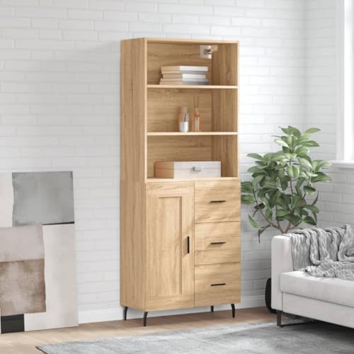 Pangshiyuan Highboard mit Holzwerkstoff und Metallfüßen, 2-teiliges Sideboard mit Aufsatz, Schrank mit praktischer Tür und viel Stauraum, Wohnzimmer Aufbewahrung, Sonoma-Eiche, 69.5W x 34D x 180H cm Pangshiyuan Highboard mit Holzwerkstoff und Metallfüßen, 2-teiliges Sideboard mit Aufsatz, Schrank mit praktischer Tür und viel Stauraum, Wohnzimmer Aufbewahrung, Sonoma-Eiche, 69.5W x 34D x 180H cm von Pangshiyuan