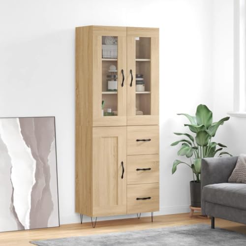 Pangshiyuan Highboard mit Holzwerkstoff und Metallfüßen, Schrank mit 2 Türen und Stauraum, Sideboard Kommode für Wohnzimmer oder Schlafzimmer, Sonoma-Eiche, 69.5W x 34D x 180H cm Pangshiyuan Highboard mit Holzwerkstoff und Metallfüßen, Schrank mit 2 Türen und Stauraum, Sideboard Kommode für Wohnzimmer oder Schlafzimmer, Sonoma-Eiche, 69.5W x 34D x 180H cm von Pangshiyuan