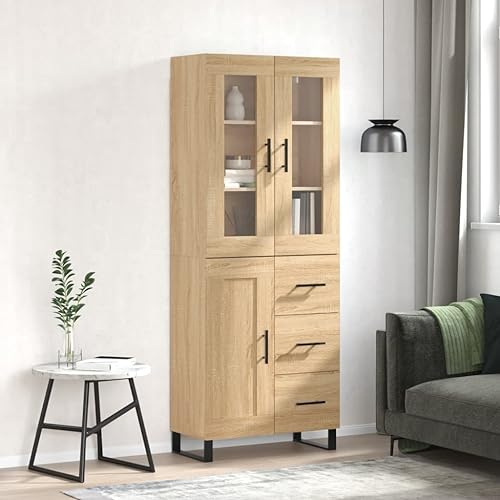 Pangshiyuan Highboard mit Holzwerkstoff und Metallfüßen, Schrank mit großer Stauraum und praktischer Tür, Wohnzimmer Sideboard in Sonoma-Eiche, 69.5W x 34D x 180H cm Pangshiyuan Highboard mit Holzwerkstoff und Metallfüßen, Schrank mit großer Stauraum und praktischer Tür, Wohnzimmer Sideboard in Sonoma-Eiche, 69.5W x 34D x 180H cm von Pangshiyuan