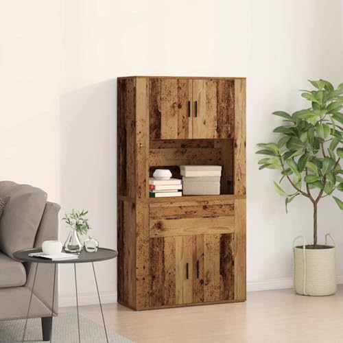 Pangshiyuan Highboard mit Schubladen und Türen aus Altholz, Rustikales Design, Massivholzoptik, Wohnzimmer Sideboard, Esszimmer Schrank, Küchenbuffet, 80W x 33D x 150H cm Pangshiyuan Highboard mit Schubladen und Türen aus Altholz, Rustikales Design, Massivholzoptik, Wohnzimmer Sideboard, Esszimmer Schrank, Küchenbuffet, 80W x 33D x 150H cm von Pangshiyuan
