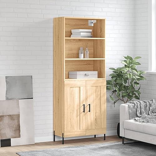 Pangshiyuan Highboard mit Sideboard-Unterteil, Holzwerkstoff in Sonoma-Eiche, Modernes Wohnzimmer-Schrank mit Metallfüßen, Praktischer Stauraum für Wohnbereich, 69.5W x 34D x 180H cm Pangshiyuan Highboard mit Sideboard-Unterteil, Holzwerkstoff in Sonoma-Eiche, Modernes Wohnzimmer-Schrank mit Metallfüßen, Praktischer Stauraum für Wohnbereich, 69.5W x 34D x 180H cm von Pangshiyuan