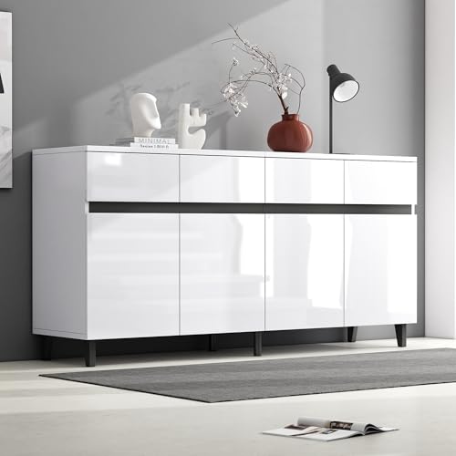 Pangshiyuan Hochglanz Sideboard 160×40×68cm, Kommode mit 4 Schubladen & 2 Türen, Highboard mit verstellbaren Regalböden, Aufbewahrungsschrank Wohnzimmer Esszimmer, Weiß Pangshiyuan Hochglanz Sideboard 160×40×68cm, Kommode mit 4 Schubladen & 2 Türen, Highboard mit verstellbaren Regalböden, Aufbewahrungsschrank Wohnzimmer Esszimmer, Weiß von Pangshiyuan