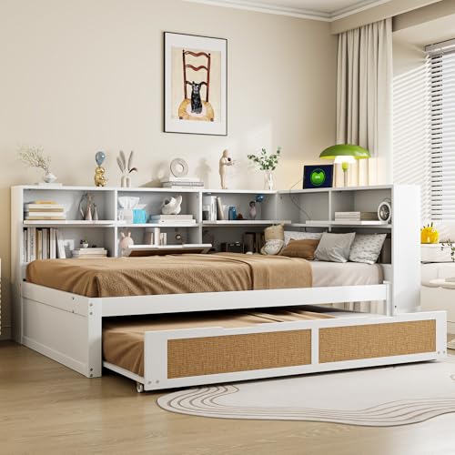 Pangshiyuan Holz Schlafsofa mit Ausziehbett, Multifunktionales Einzelbett mit Stauraum und Ladeanschluss, 140x200 cm, Weiß Pangshiyuan Holz Schlafsofa mit Ausziehbett, Multifunktionales Einzelbett mit Stauraum und Ladeanschluss, 140x200 cm, Weiß von Pangshiyuan