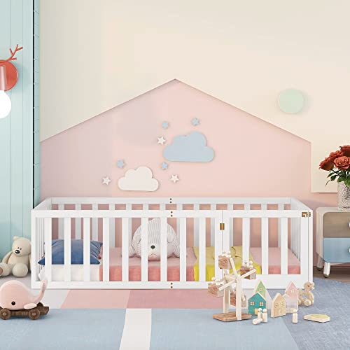 Pangshiyuan Kinderbett 90 x 200 cm mit Holzboden, Zaun und Tür, Sicherheitsbett für Kinder, Spielbereich, Weiß, Matratze Nicht enthalten Pangshiyuan Kinderbett 90 x 200 cm mit Holzboden, Zaun und Tür, Sicherheitsbett für Kinder, Spielbereich, Weiß, Matratze Nicht enthalten von Pangshiyuan
