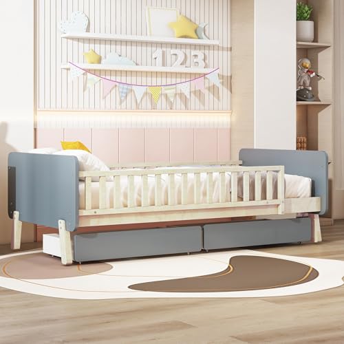 Pangshiyuan Kinderbett 90x190 cm mit 2 Schubladen, Einzelbett aus Massivholz mit Lattenrost, Graues Design, Platzsparend, Für Kinderzimmer Pangshiyuan Kinderbett 90x190 cm mit 2 Schubladen, Einzelbett aus Massivholz mit Lattenrost, Graues Design, Platzsparend, Für Kinderzimmer von Pangshiyuan