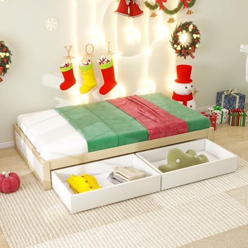 Pangshiyuan Kinderbett 90x200 cm aus Massivholz mit 2 Schubladen und Lattenrost, Modernes Design, Stauraum, FSC-Zertifiziert, Minimalistisch, für Kinder- und Jugendzimmer, Beige Pangshiyuan Kinderbett 90x200 cm aus Massivholz mit 2 Schubladen und Lattenrost, Modernes Design, Stauraum, FSC-Zertifiziert, Minimalistisch, für Kinder- und Jugendzimmer, Beige von Pangshiyuan