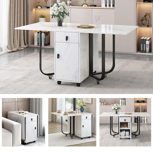 Pangshiyuan Klappbarer Esstisch mit Aufschrank und 2 Schubladen, Multifunktionaler Küchentisch, Platzsparend mit 4 Stützbeinen, Verstellbare Tischhöhe, Weiß/Schwarz, 150x80x75 cm Pangshiyuan Klappbarer Esstisch mit Aufschrank und 2 Schubladen, Multifunktionaler Küchentisch, Platzsparend mit 4 Stützbeinen, Verstellbare Tischhöhe, Weiß/Schwarz, 150x80x75 cm von Pangshiyuan