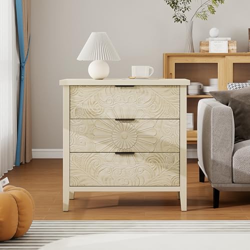 Pangshiyuan Kommode mit 3 Schubladen 80x40x80 cm, Beistellschrank in Naturholzoptik mit strukturierten Wechsel-Fronten, Stauraumschrank mit Reliefdesign für Wohnzimmer, Schlafzimmer, Büro oder Flur von Pangshiyuan