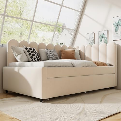 Pangshiyuan L-förmiges Polsterbett mit Ausziehbett, 140x200 cm, Geblümte Rückenlehne, Hydraulischer Stauraum, Samtstoff, Beige – Multifunktionales Schlafsofa Pangshiyuan L-förmiges Polsterbett mit Ausziehbett, 140x200 cm, Geblümte Rückenlehne, Hydraulischer Stauraum, Samtstoff, Beige – Multifunktionales Schlafsofa von Pangshiyuan
