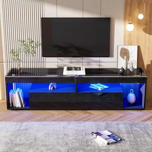 Pangshiyuan LED-Hochglanz-TV-Schrank mit 2 Schubladen, TV-Kommode mit gehärtetem Glas und RGB-Beleuchtung, für Fernseher bis 70 Zoll, Wohnzimmer TV-Ständer, Konsolentisch, Schwarz Pangshiyuan LED-Hochglanz-TV-Schrank mit 2 Schubladen, TV-Kommode mit gehärtetem Glas und RGB-Beleuchtung, für Fernseher bis 70 Zoll, Wohnzimmer TV-Ständer, Konsolentisch, Schwarz von Pangshiyuan