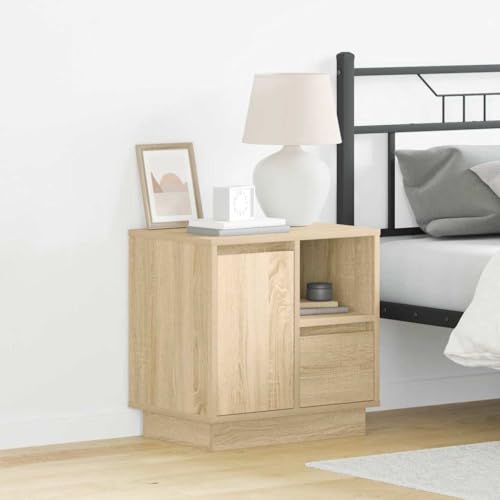 Pangshiyuan LED Nachttisch aus Holzwerkstoff mit Schublade, Moderner Nachttisch im Landhausstil, Kompakt und Platzsparend, Schlafzimmer Beistelltisch in Braun, 50W x 34.5D x 50H cm von Pangshiyuan