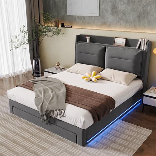Pangshiyuan LED Polsterbett 180 cm mit hydraulischem Stauraum, 2-in-1 Stauraumschubladen, LED-Beleuchtung, Samt, Dunkelgrau, Lattenrost, ohne Matratze Pangshiyuan LED Polsterbett 180 cm mit hydraulischem Stauraum, 2-in-1 Stauraumschubladen, LED-Beleuchtung, Samt, Dunkelgrau, Lattenrost, ohne Matratze von Pangshiyuan