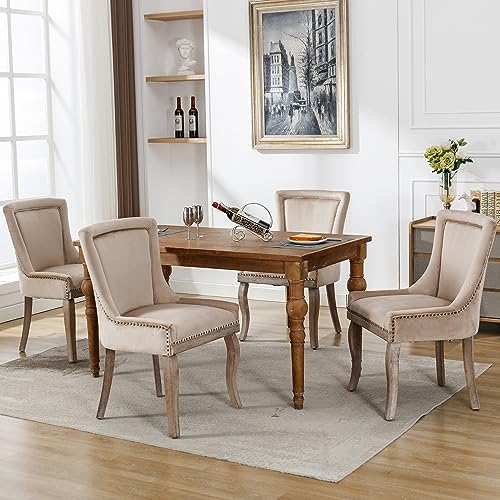 Pangshiyuan Luxuriöser Esszimmerstuhl mit Samtbezug, Polsterstuhl mit Nagelkopfbesatz, Massivholzbeine, Ergonomisch, Moderner Küchenstuhl, Beige, 4 Stühle Set Pangshiyuan Luxuriöser Esszimmerstuhl mit Samtbezug, Polsterstuhl mit Nagelkopfbesatz, Massivholzbeine, Ergonomisch, Moderner Küchenstuhl, Beige, 4 Stühle Set von Pangshiyuan