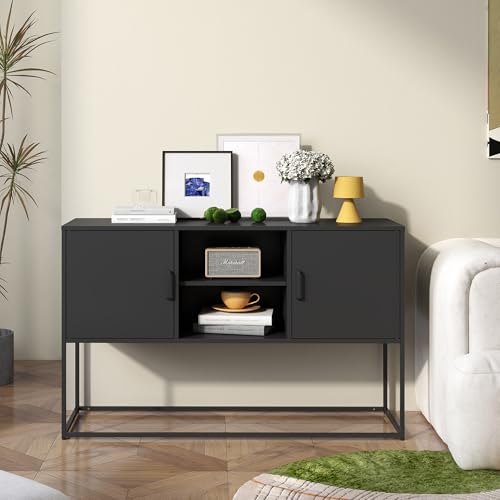 Pangshiyuan Metall-Sideboard, Lagerschrank mit 2 Regalen, Freistehender Stahlschrank, Magnettüren, Anti-Kipp-Sicherung, Schwarz, H109 cm × B85 cm × T40 cm Pangshiyuan Metall-Sideboard, Lagerschrank mit 2 Regalen, Freistehender Stahlschrank, Magnettüren, Anti-Kipp-Sicherung, Schwarz, H109 cm × B85 cm × T40 cm von Pangshiyuan