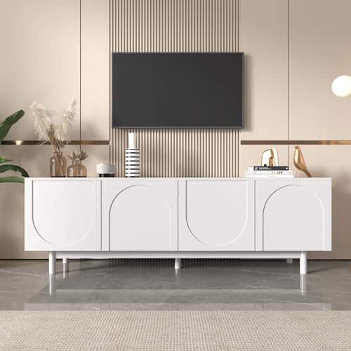 Pangshiyuan Modern TV Cabinet with Adjustable Shelves, White, 175 x 38 x 56 cm, Elegant Design with Push-to-Open Doors, Living Room Furniture von Pangshiyuan