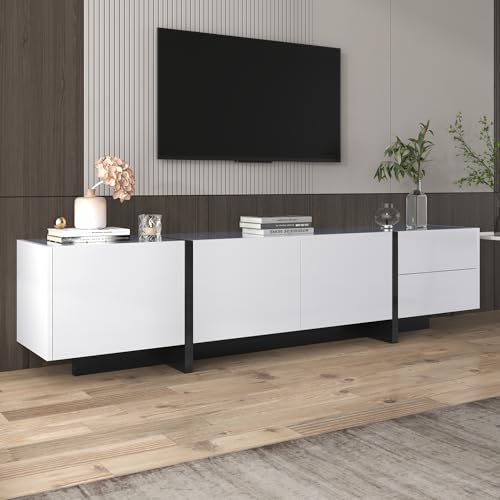 Pangshiyuan Modern TV Cabinet with Glossy Black and White Finish, Storage with Doors and Drawers, Glass Shelves, Simple Line Design, 190 x 35 x 45 cm, Living Room Furniture von Pangshiyuan