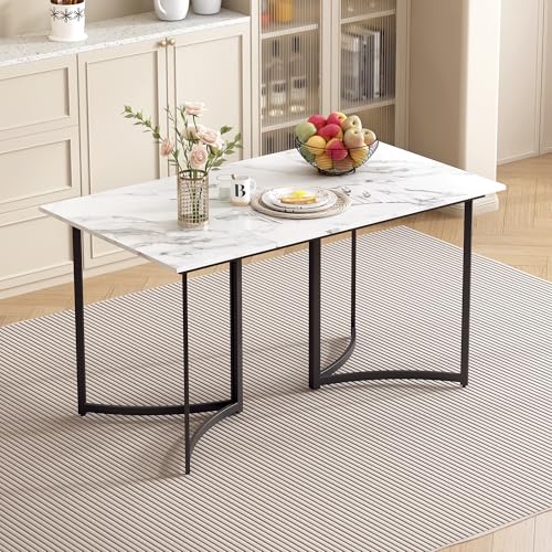 Pangshiyuan Moderner Esstisch mit MDF Marmoroptik Tischplatte, Gebogene Metallbeine, Verstellbare Füße, Küchentisch Esszimmertisch, Weiß Schwarz, 140 x 80 x 75.5 cm Pangshiyuan Moderner Esstisch mit MDF Marmoroptik Tischplatte, Gebogene Metallbeine, Verstellbare Füße, Küchentisch Esszimmertisch, Weiß Schwarz, 140 x 80 x 75.5 cm von Pangshiyuan