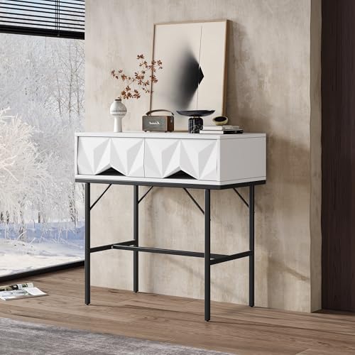 Pangshiyuan Moderner Konsolentisch mit MDF und Metall, Geometrisches 3D-Schubladen-Hohldesign, Flurmöbel Wohnzimmer, Weiß Schwarz, 80.0x40.0x80.0cm Pangshiyuan Moderner Konsolentisch mit MDF und Metall, Geometrisches 3D-Schubladen-Hohldesign, Flurmöbel Wohnzimmer, Weiß Schwarz, 80.0x40.0x80.0cm von Pangshiyuan