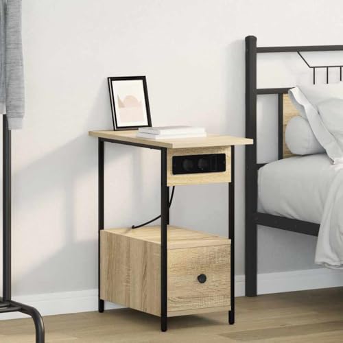 Pangshiyuan Moderner Nachttisch aus Holzwerkstoff mit Schublade und Regal, Schlafzimmer Kommode, Minimalistisches Design, Sonoma Eiche, 60W x 30D x 61H cm von Pangshiyuan