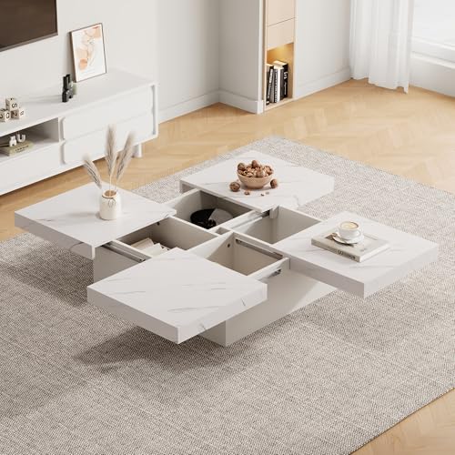 Pangshiyuan Moderner Quadratischer Couchtisch mit Marmor-Optik, 4 Schubladen, Schiebbare Tischplatte, Hochwertige Spanplatte, Weiß, 90x90x25cm, Belastbar bis 30 kg Pangshiyuan Moderner Quadratischer Couchtisch mit Marmor-Optik, 4 Schubladen, Schiebbare Tischplatte, Hochwertige Spanplatte, Weiß, 90x90x25cm, Belastbar bis 30 kg von Pangshiyuan