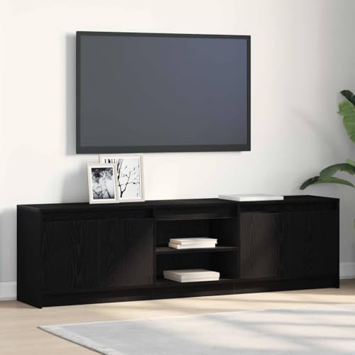 Pangshiyuan Moderner TV-Schrank aus Holzwerkstoff mit LED-Beleuchtung, schlankem Design & geräumigem Stauraum, für Wohnzimmer & Home-Entertainment, Schwarz, 182W x 34D x 50H cm von Pangshiyuan