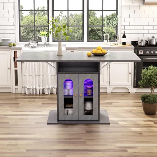 Pangshiyuan Moderner klappbarer Esstisch mit MDF, LED-Beleuchtung und Farbwechselfunktion, mit integriertem Stauraum, erweiterbare Tischplatte 140×78 cm, Küchen- und Esszimmermöbel, Grau von Pangshiyuan