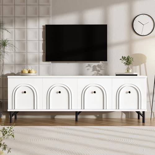 Pangshiyuan Modernes 4-türiges TV-Board aus Spanplatte, Soft-Close-Scharnieren, Elegantes Design, mit Kabeldurchführung, ideal für Wohnzimmer und Entertainment-Bereich, Weiß, 160 cm von Pangshiyuan