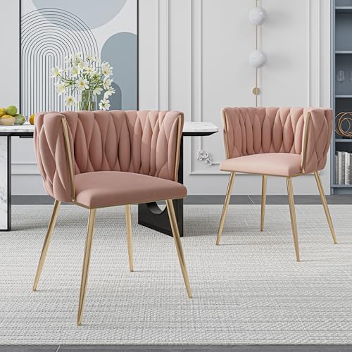 Pangshiyuan Modernes luxuriöses Samt-Esszimmerstuhl-Set mit goldenen Metallbeinen, Handgewebtes Design, Bequeme Kissen, Esszimmer, Wohnzimmer, Schlafzimmer, Rosa, 2er-Set Pangshiyuan Modernes luxuriöses Samt-Esszimmerstuhl-Set mit goldenen Metallbeinen, Handgewebtes Design, Bequeme Kissen, Esszimmer, Wohnzimmer, Schlafzimmer, Rosa, 2er-Set von Pangshiyuan
