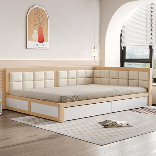 Pangshiyuan Multifunktions-Sofa Holzbett 140x200cm mit weicher Rückenlehne, großen Stauraumschubladen, Lattenrost, Einzelbett aus Kiefernholz, Holzfarbe Pangshiyuan Multifunktions-Sofa Holzbett 140x200cm mit weicher Rückenlehne, großen Stauraumschubladen, Lattenrost, Einzelbett aus Kiefernholz, Holzfarbe von Pangshiyuan