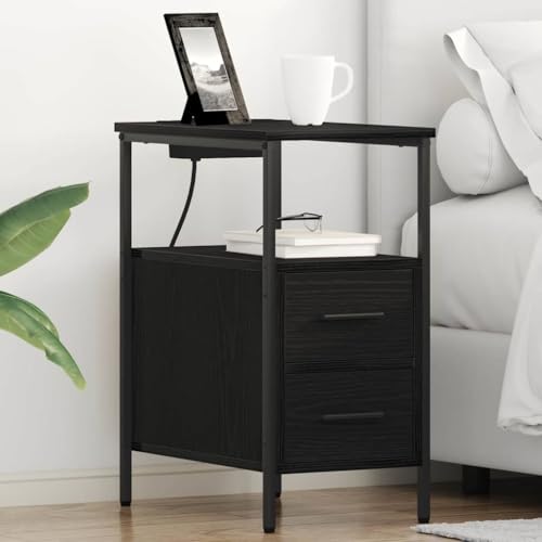 Pangshiyuan Nachttisch Set 2 Stück Moderne Beistelltische mit Schubladen und Regal, Schwarze Eiche Optik, Holzwerkstoff, Schlafzimmer Kommode mit Stauraum, 30W x 48D x 61H cm Pangshiyuan Nachttisch Set 2 Stück Moderne Beistelltische mit Schubladen und Regal, Schwarze Eiche Optik, Holzwerkstoff, Schlafzimmer Kommode mit Stauraum, 30W x 48D x 61H cm von Pangshiyuan
