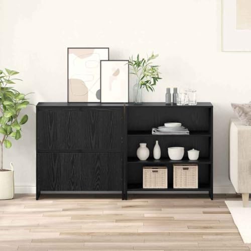 Pangshiyuan Nachttisch Set 2 Stück aus Holzwerkstoff, Metallgestell, Modernes Design mit Stauraum, Verstellbare Beine, Räuchereiche Optik, Ideal für Schlafzimmer & Wohnzimmer, 34W x 35.5D x 45H cm von Pangshiyuan