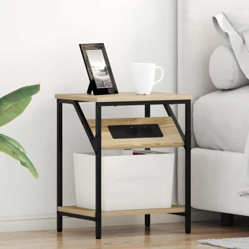 Pangshiyuan Nachttisch Set 2 Stück mit Stahlbeinen und integrierter Steckdose, Holzoptik Sonoma Eiche, Schlichtes Design mit Regal, ideal für Schlafzimmer, 38W x 30D x 48H cm Pangshiyuan Nachttisch Set 2 Stück mit Stahlbeinen und integrierter Steckdose, Holzoptik Sonoma Eiche, Schlichtes Design mit Regal, ideal für Schlafzimmer, 38W x 30D x 48H cm von Pangshiyuan