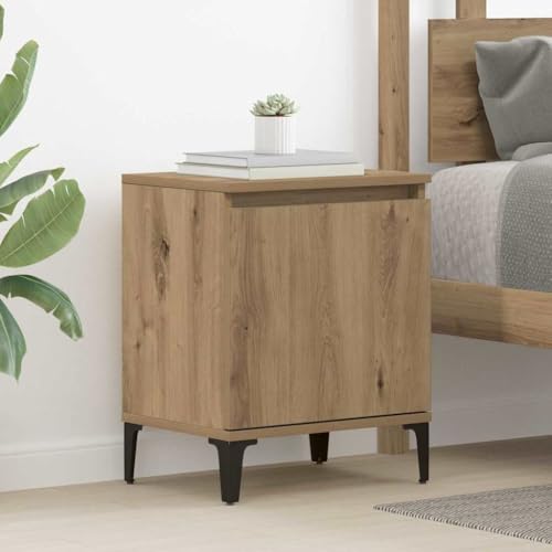 Pangshiyuan Nachttisch aus Eiche Holzwerkstoff mit Schranktür und Eisenbeinen, Handwerklich Strukturierte Oberfläche, Kompakter Beistelltisch für Schlafzimmer, 40W x 30D x 50H cm Pangshiyuan Nachttisch aus Eiche Holzwerkstoff mit Schranktür und Eisenbeinen, Handwerklich Strukturierte Oberfläche, Kompakter Beistelltisch für Schlafzimmer, 40W x 30D x 50H cm von Pangshiyuan