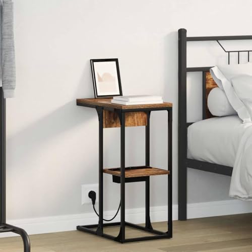 Pangshiyuan Nachttisch aus Holzwerkstoff in Rauch-Eiche, Modernes Design mit Regal und Kabelmanagement, Schlafzimmer Kommode, Beistelltisch, 41.5W x 26D x 60.5H cm von Pangshiyuan