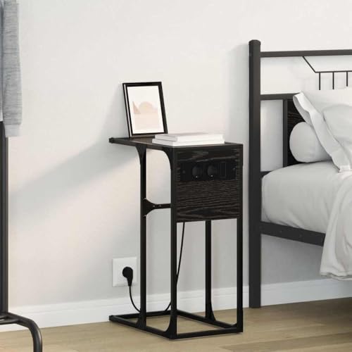 Pangshiyuan Nachttisch aus Holzwerkstoff in Schwarz-Eiche, Modernes Design mit Regal, Schlafzimmer Kommode, Platzsparender Beistelltisch, Stilvoll & Funktional, 41.5W x 26D x 60.5H cm von Pangshiyuan