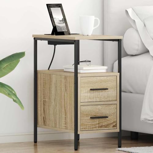 Pangshiyuan Nachttisch aus Holzwerkstoff mit 2 Schubladen und Ladestation, Modernes Design in Sonoma Eiche, Kompakter Beistelltisch für Schlafzimmer, 30W x 48D x 61H cm Pangshiyuan Nachttisch aus Holzwerkstoff mit 2 Schubladen und Ladestation, Modernes Design in Sonoma Eiche, Kompakter Beistelltisch für Schlafzimmer, 30W x 48D x 61H cm von Pangshiyuan