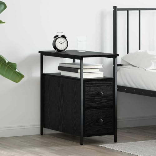 Pangshiyuan Nachttisch aus Holzwerkstoff mit 2 Schubladen und Regal, Moderne Kommode in Schwarze Eiche, Platzsparendes Design für Schlafzimmer, 60W x 30D x 60H cm von Pangshiyuan