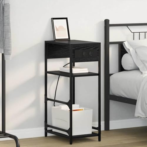 Pangshiyuan Nachttisch aus Holzwerkstoff mit Schublade und Regal, Modernes Design in Schwarze Eiche, Stabile Stahlbeine, Praktischer Beistelltisch für Schlafzimmer, 40W x 27D x 76H cm Pangshiyuan Nachttisch aus Holzwerkstoff mit Schublade und Regal, Modernes Design in Schwarze Eiche, Stabile Stahlbeine, Praktischer Beistelltisch für Schlafzimmer, 40W x 27D x 76H cm von Pangshiyuan