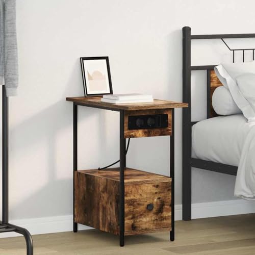 Pangshiyuan Nachttisch aus Holzwerkstoff mit Schublade und Regal, Schlafzimmerschrank im modernen Design, Stauraum für Bücher und Accessoires, Räuchereiche, 60W x 30D x 61H cm von Pangshiyuan