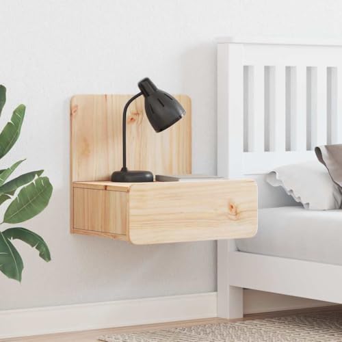 Pangshiyuan Nachttisch aus Massivholz Kiefer mit 2 Schubladen, Klassisches Design, Wandmontierbar, Stauraum, Für Schlafzimmer Gästezimmer, Braun, 44W x 32.5D x 40H cm von Pangshiyuan