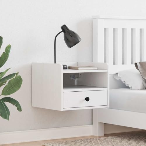 Pangshiyuan Nachttisch aus Massivholz Kiefer mit 2 Schubladen und Regal, Klassisches Design, Weiß, Praktische Ablagefläche für Schlafzimmer, 38W x 36D x 29.5H cm von Pangshiyuan