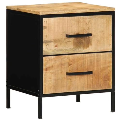 Pangshiyuan Nachttisch aus Massivholz mit 2 Schubladen, Modernes Design in Braun und Schwarz, Stahlrahmen, Schlafzimmer Kommode, 40W x 35D x 50H cm von Pangshiyuan