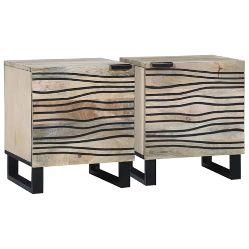 Pangshiyuan Nachttisch aus Massivholz mit Scharniertür, Wellendesign und Stauraum, Schlafzimmermöbel, Natur, 40W x 33.5D x 46H cm Pangshiyuan Nachttisch aus Massivholz mit Scharniertür, Wellendesign und Stauraum, Schlafzimmermöbel, Natur, 40W x 33.5D x 46H cm von Pangshiyuan