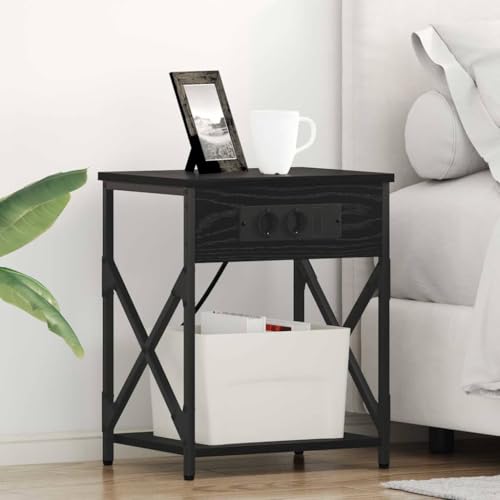 Pangshiyuan Nachttisch im Modernen Design mit Schublade und Regal, Holzwerkstoff in Schwarze Eiche, Kompakter Beistelltisch für Schlafzimmer, 41W x 31D x 51H cm Pangshiyuan Nachttisch im Modernen Design mit Schublade und Regal, Holzwerkstoff in Schwarze Eiche, Kompakter Beistelltisch für Schlafzimmer, 41W x 31D x 51H cm von Pangshiyuan